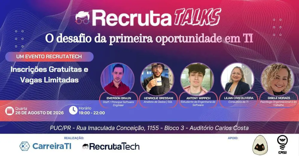 Banner do evento RecrutaTalks - O desafio da primeira oportunidade em TI