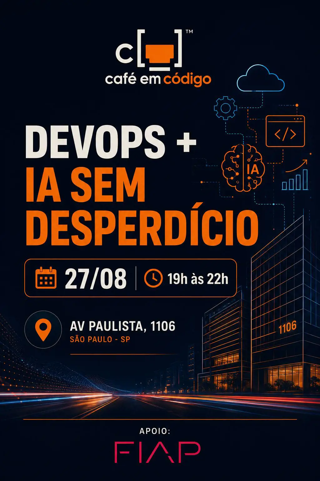 Banner do evento DevOps + IA sem Desperdício