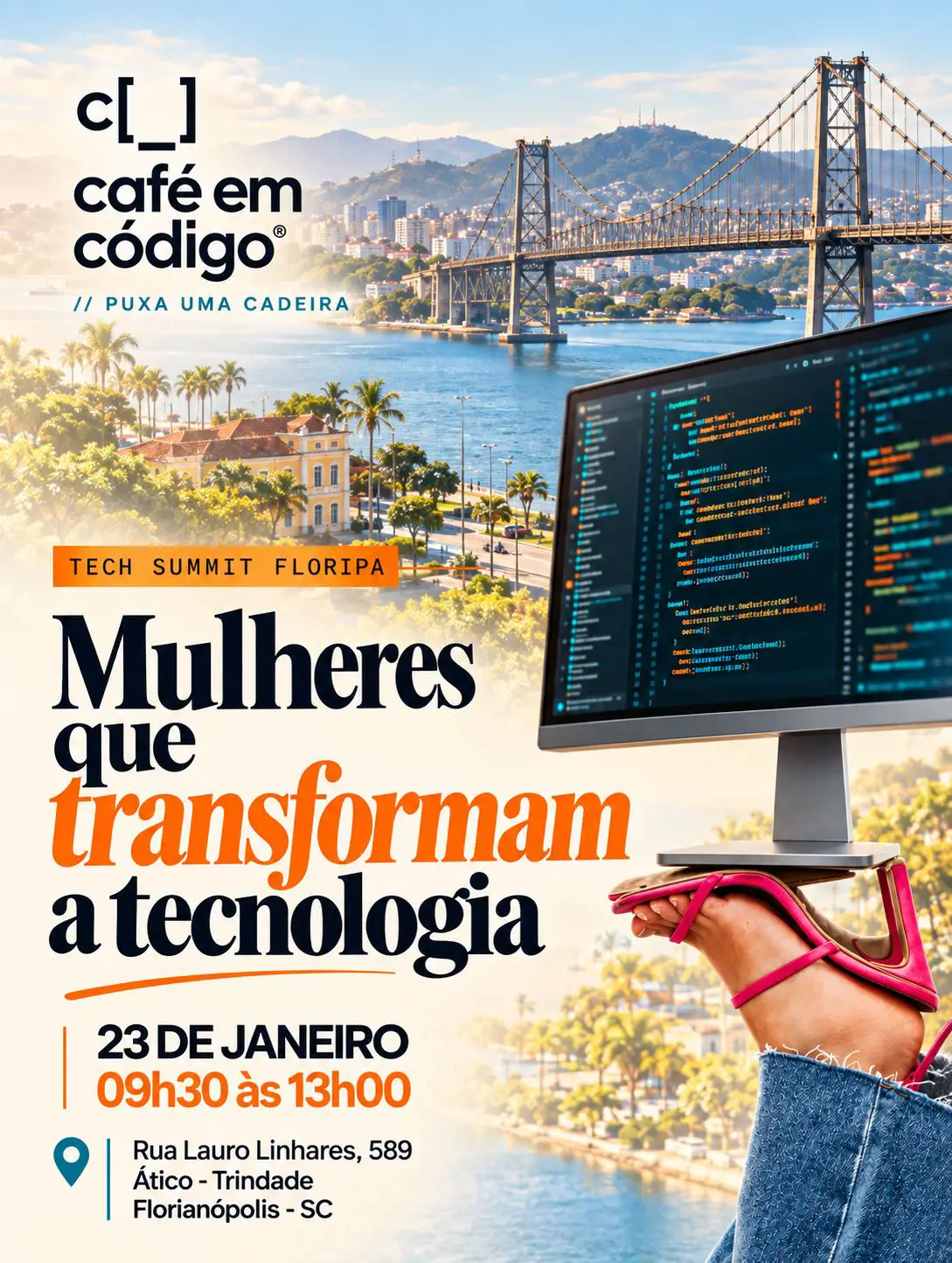 Banner do evento Tech Summit Florianopolis Mulheres que transformam 